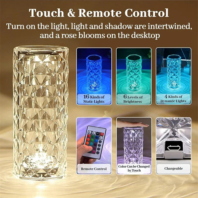 Crystal Table Lamp 16 Colors – Remote Control LED Night Light
