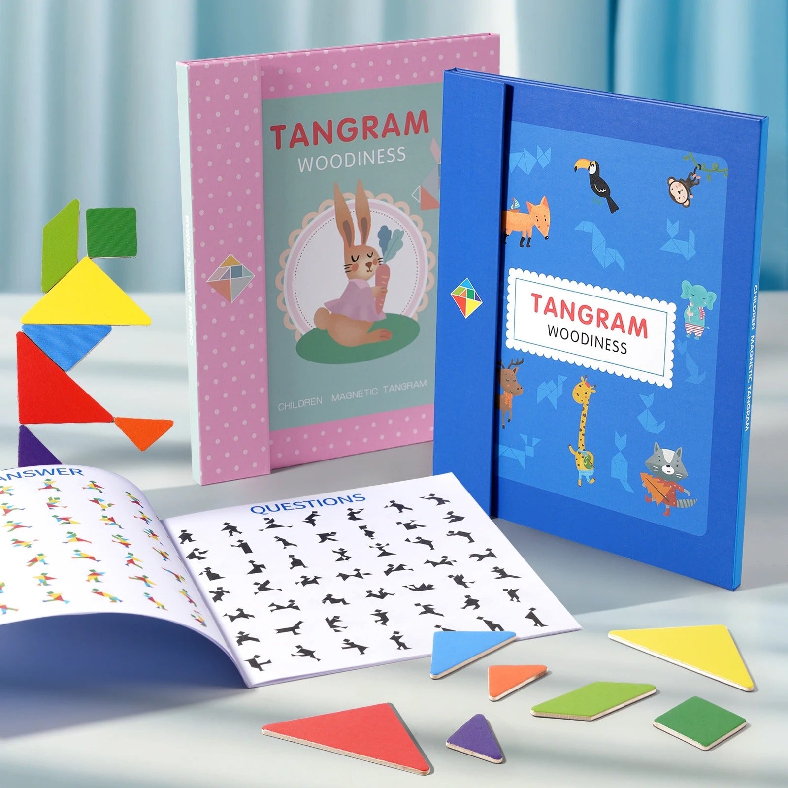 Wooden Colour Tangram Puzzle Book – Educational Brain Game for Kids