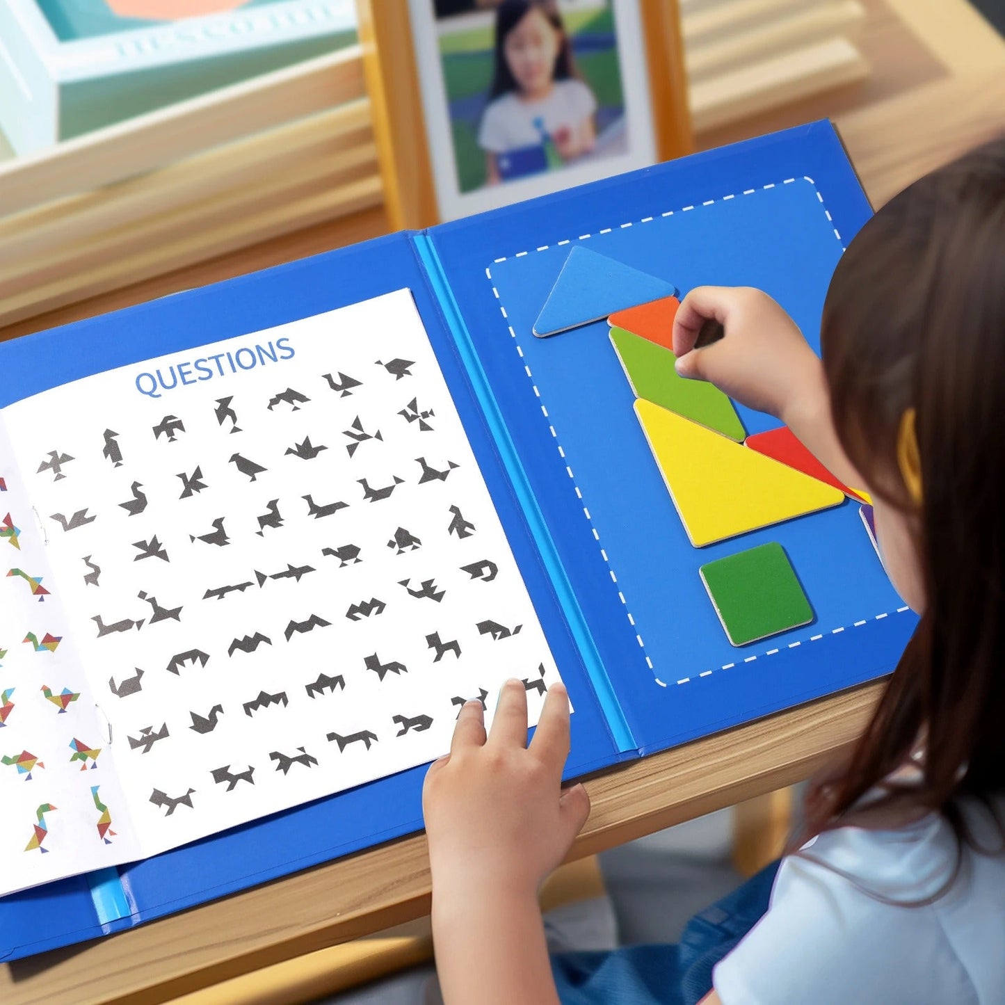 Wooden Colour Tangram Puzzle Book – Educational Brain Game for Kids